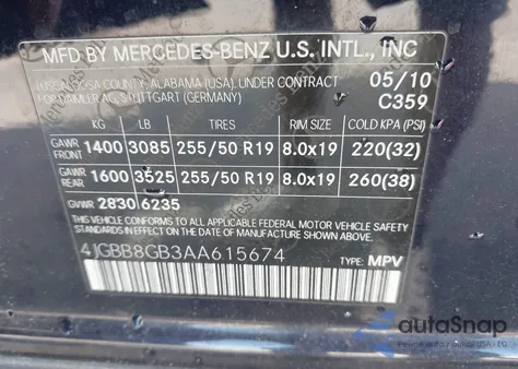 2010 Mercedes-Benz Ml 350 4Matic z USA, uszkodzony, nr VIN 4JGBB8GB3AA615674